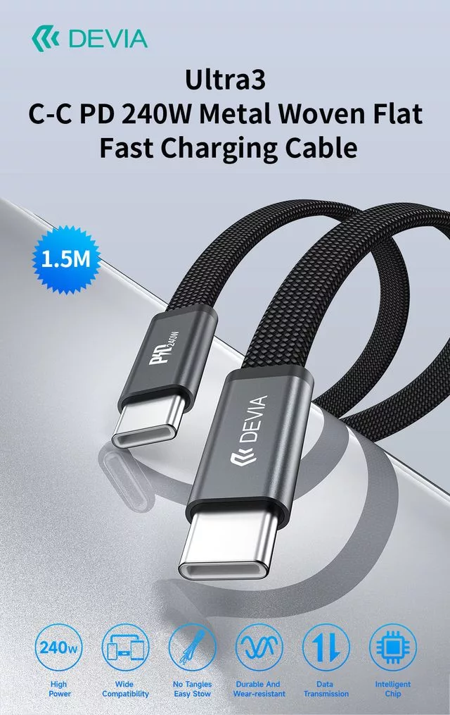 Devia Ultra3 240W PD Type-C/Type-C adat- és töltőkábel 1.5m - fekete