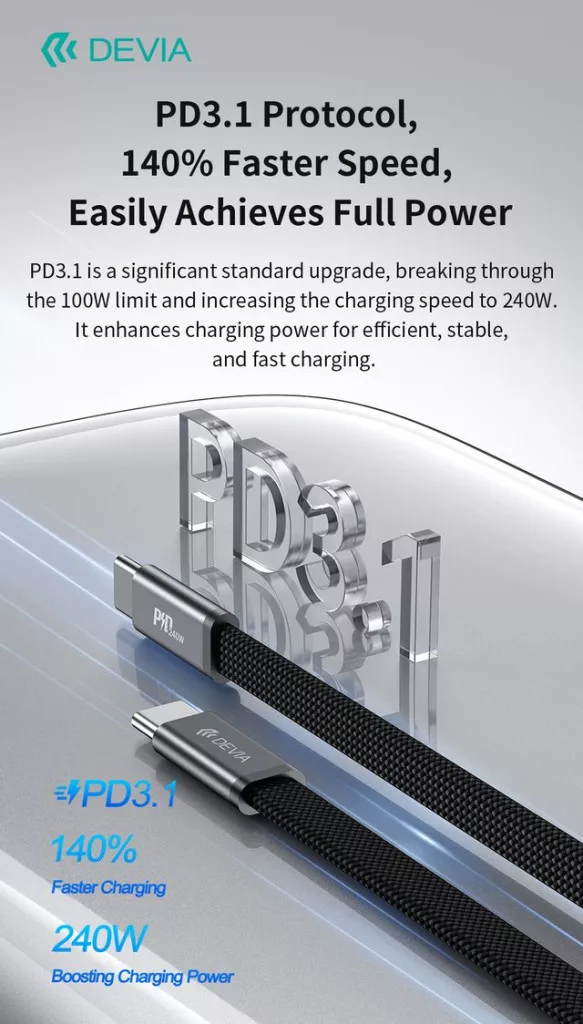 Devia Ultra3 240W PD Type-C/Type-C adat- és töltőkábel 1.5m - fekete