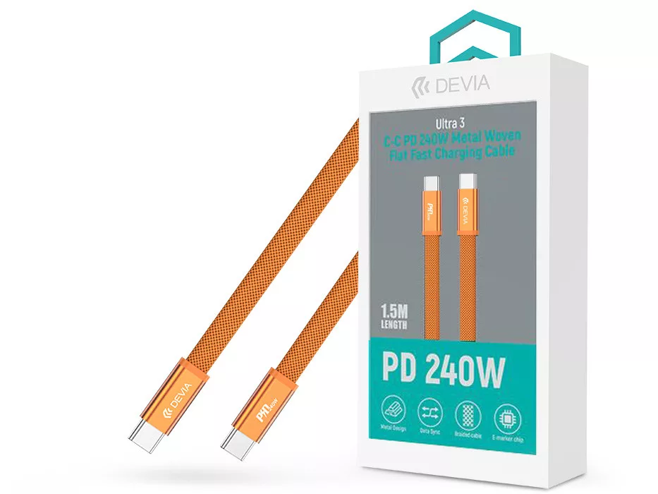 Devia Ultra3 240W PD Type-C/Type-C adat- és töltőkábel 1.5m - narancs