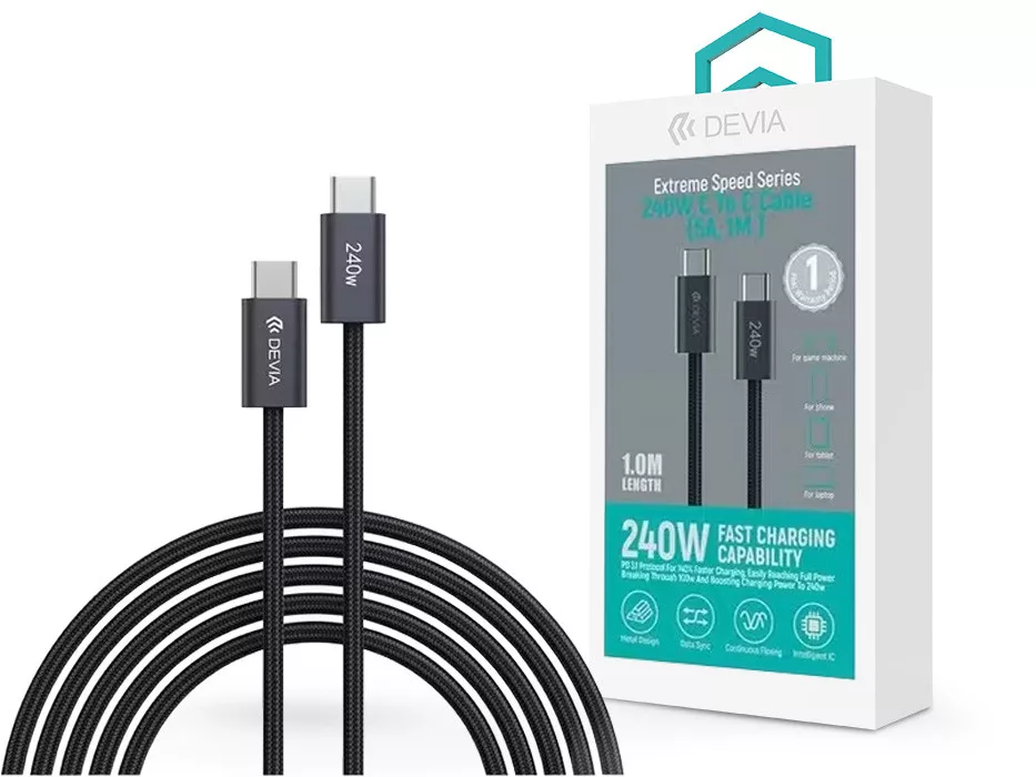 Devia Extreme Speed Series 240W PD Type-C/Type-C adat- és töltőkábel 1m - fekete
