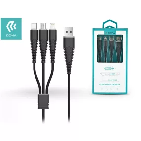   Devia USB töltő- és adatkábel 1,2 m-es vezetékkel - Devia Fish1 Flexible 3in1   for Lightning/Android/Type-C USB 2.4 - fekete