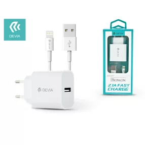   Devia USB hálózati töltő adapter + USB - Lightning kábel (MFI engedélyes) - 10W - Devia Smart Fast Charger Suit - fehér