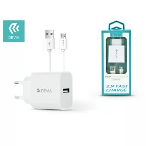   Devia USB hálózati töltő adapter + micro USB kábel 1 m-es vezetékkel - 10W -    Devia Smart USB Fast Charge for Android - fehér