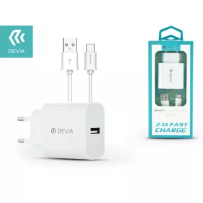   Devia USB hálózati töltő adapter + USB Type-C kábel 1 m-es vezetékkel - 10W -   Devia Smart USB Fast Charge for Type-C 2.0 - fehér
