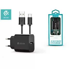   Devia USB hálózati töltő adapter + USB Type-C kábel 1 m-es vezetékkel - 10W -   Devia Smart USB Fast Charge for Type-C 2.0 - fekete