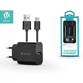   Devia USB hálózati töltő adapter + USB - micro USB kábel 1 m-es vezetékkel - 10W- Devia Smart USB Fast Charge for Android - fekete