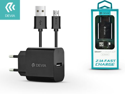 Devia USB hálózati töltő adapter + USB - micro USB kábel 1 m-es vezetékkel - 10W- Devia Smart USB Fast Charge for Android - fekete