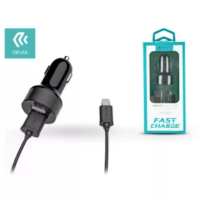   Devia 2xUSB szivargyújtós töltő adapter + USB - micro USB kábel 1 m-es          vezetékkel - 12W - Devia Smart Dual USB Fast Charge for Android - fekete