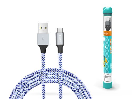 USB - micro USB adat- és töltőkábel 1 m-es vezetékkel - Devia Tube for Android USB 2.4A - silver/blue