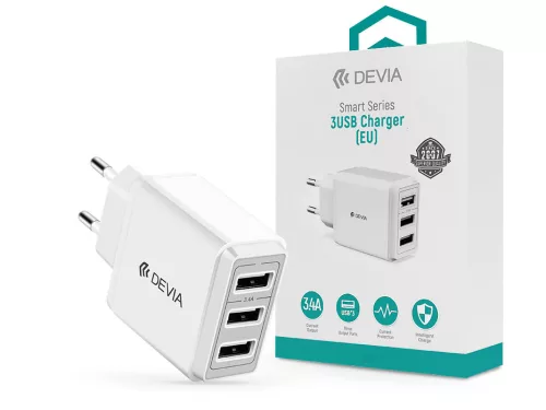 Devia Smart Series 17W 3xUSB hálózati töltő adapter - fehér