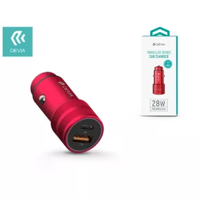   Devia szivargyújtós töltő adapter USB + Type-C bemenettel - 15W - Devia         Traveller Series PD Quick Car Charger - piros