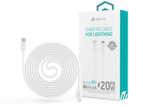 Devia USB Type-C - Lightning adat- és töltőkábel 1 m-es vezetékkel - Devia SmartSeries PD Cable for Lightning - 20W - fehér