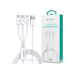  Devia Smart Series 3in1 10W Lightning/microUSB/Type-C - töltőkábel 1,2 m - fehér