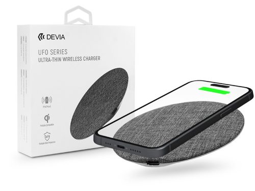 Devia Qi univerzális vezeték nélküli töltő állomás - 15W - Devia UFO Series Ultra Thin Wireless Charger - grey - Qi szabványos