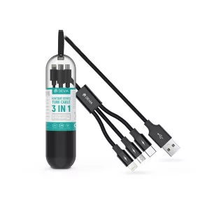   Devia Kintone Series Tube 3in1 10W USB-A-Type-C/Lightning/microUSB kábel 1,2m - fekete