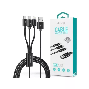   Devia Gracious Series 3in1 15W Lightning/microUSB/Type-C töltőkábel - 1,2 m - fekete