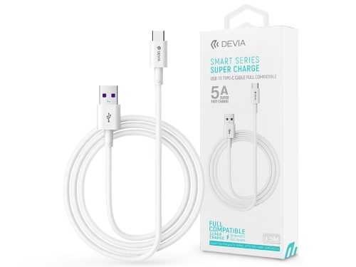 Devia USB - USB Type-C töltő- és adatkábel 1,5 m-es vezetékkel - Devia Shark    Supercharge USB Type-C - 5A - white