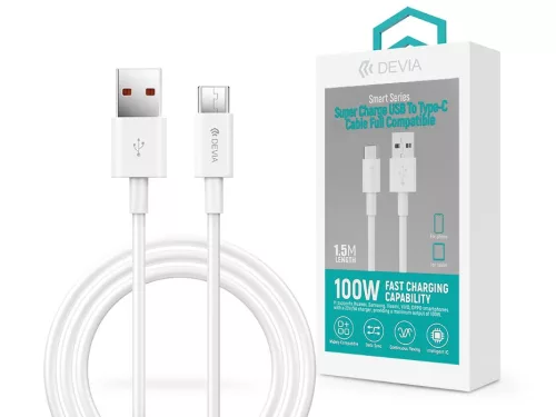 Devia Smart Series Shark USB/Type-C töltő- és adatkábel 1,5m - 5A - fehér