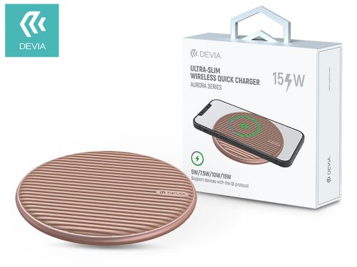 Devia Qi univerzális vezeték nélküli töltő állomás - 15W - Devia Aurora Series  V3 Ultra-Slim Wireless Quick Charger - rose gold