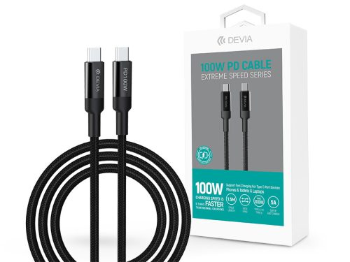 Devia USB Type-C - USB Type-C adat- és töltőkábel 1,5 m-es vezetékkel - Devia Extreme Speed Series PD Cable - 100W - fekete