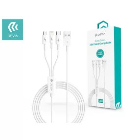   Devia USB töltő- és adatkábel 1,2 m-es vezetékkel - Devia Smart Series PD Fast  Charge 3in1 for Lightning / microUSB / Type-C - 5V/3A - fehér