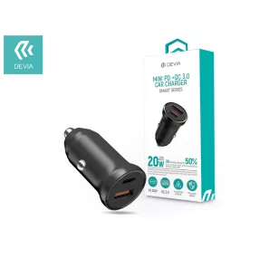   Devia szivargyújtós töltő adapter USB + Type-C bemenettel - 20W - Devia Smart   Series  Mini PD + QC3.0 Car Charger - fekete