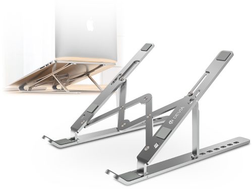 Devia univerzális asztali tablet/laptop tartóállvány max. 16" méretű            készülékekhez - Devia Smart Series Multi-function Folding Alu Stand For         Tablet/Laptop - ezüst