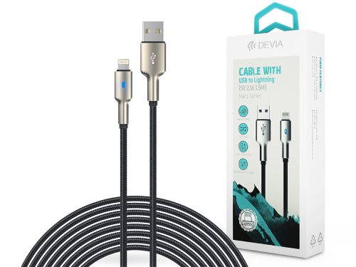 Devia USB - Lightning adat- és töltőkábel 1,5 m-es vezetékkel - Devia Mars      Series Cable With Lightning - 5V/2,1A - ezüst/fekete