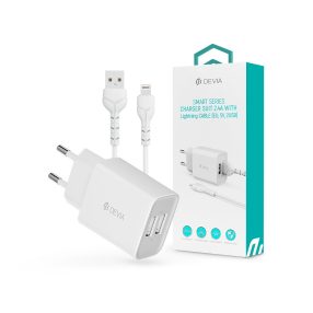   Devia Smart Series 12W 2xUSB hálózati töltő adapter + Lightning/USB kábel 1m - fehér