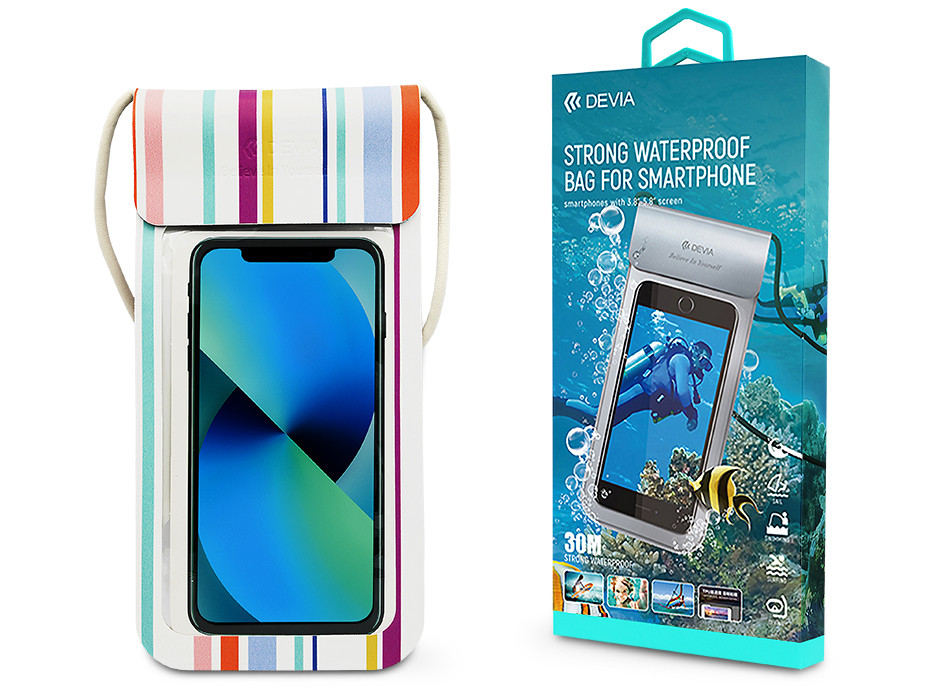 Devia univerzális vízálló védőtok max. 3.8-5.8" méretű készülékekhez - Devia Strong Waterproof Bag For Smartphone - colorful stripe