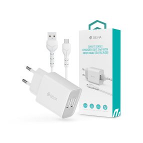   Devia Smart Series 12W 2xUSB hálózati töltő adapter + USB/microUSB kábel 1m - fehér