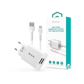   Devia Smart Series 12W 2xUSB hálózati töltő adapter + USB/Type-C kábel 1m - fehér