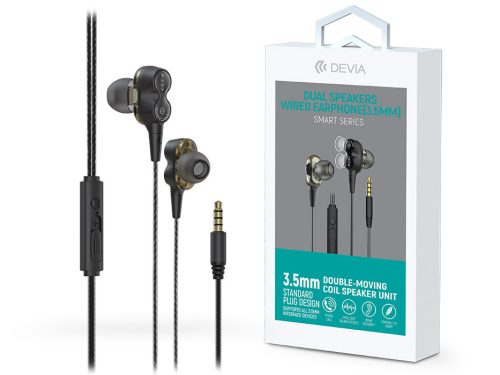 Devia sztereó felvevős fülhallgató - 3,5 mm jack - Devia Smart Series Dual      Speakers Wired Earphone - fekete