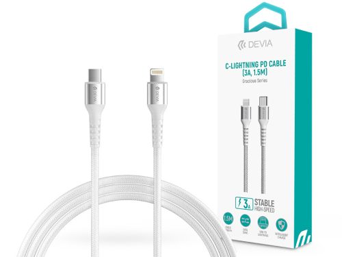 Devia USB Type-C - Lightning adat- és töltőkábel 1,5 m-es vezetékkel - Devia    Gracious Series Type-C - Lightning PD Cable - 5V/3A - fehér