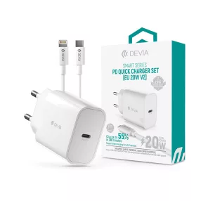   Devia Smart Series 20W PD hálózati gyorstöltő adapter V2 + Type-C/Lightning kábel - fehér