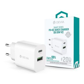   Devia Smart Series 20W PD+QC hálózati gyorstöltő adapter V2 Type-C/USB - fehér