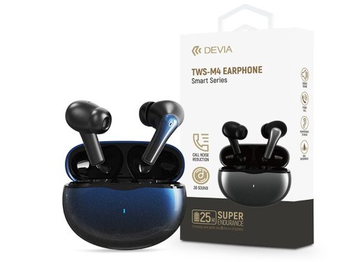 Devia TWS Bluetooth sztereó headset v5.2 + töltőtok - Devia TWS-M4 Earphone TrueWireless Earphones with Charging Case - sötétkék