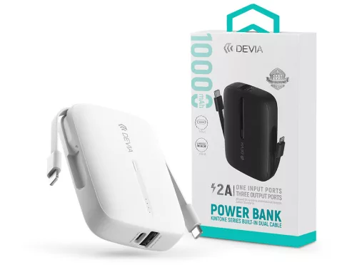 Devia Kintone Series - USB + Type-C - powerbank + Type-C/Lightning kábel - 10.000 mAh - fehér