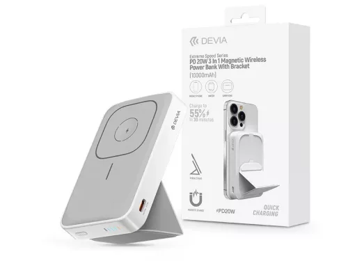 Devia Extreme Speed Series 3in1 Magnetic Wireless PD 20W powerbank/állvány - 10.000 mAh - fehér