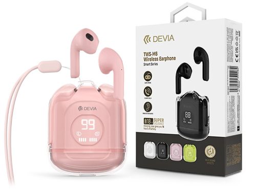 Devia TWS Bluetooth sztereó headset v5.3 + töltőtok - Devia TWS-M6 Wireless     Earphone with Charging Case - rózsaszín