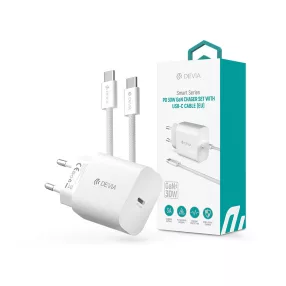   Devia Smart Series 30W GaN PD+QC hálózati gyorstöltő adapter + Type-C/Type-C kábel - fehér