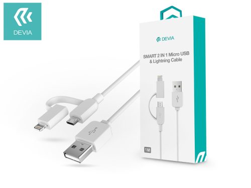 Devia USB adat- és töltőkábel 1 m-es vezetékkel - Devia Smart 2in1 Charging     Cable for Lightning/Micro USB - fehér