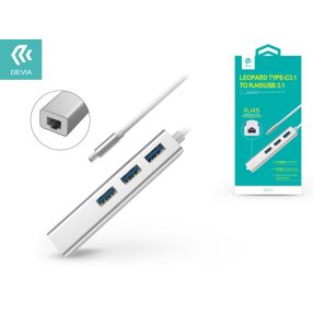 Devia Leopard Type C 3.1 - RJ45 és USB 3.1 Hub - ezüst