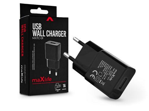 Maxlife USB hálózati töltő adapter - 5W - Maxlife MXTC-01 USB Wall Charger -    fekete