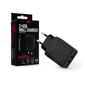   Maxlife MXTC-02 2xUSB 12W hálózati töltő adapter - fekete