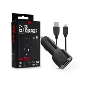   Maxlife MXCC-01 12W 2xUSB autós töltő adapter+USB/Lightning kábel 1m - fekete