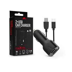   Maxlife MXCC-01 12W 2xUSB autós töltő adapter+USB/Type-C kábel 1m - fekete