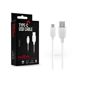 Maxlife 10W USB/Type-C adat- és töltőkábel 3m - fehér
