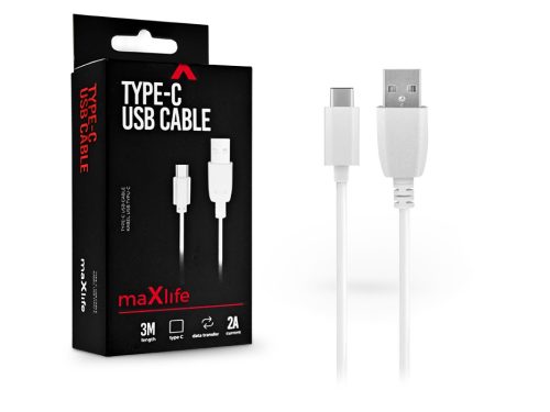 Maxlife USB - USB Type-C adat- és töltőkábel 3 m-es vezetékkel - Maxlife USB Type-C Cable - 5V/2A - fehér