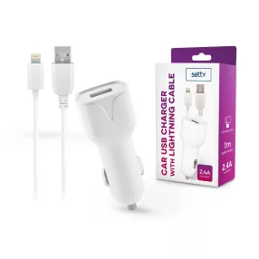   Setty USB szivargyújtó töltő adapter + USB - Lightning kábel 1 m-es vezetékkel -12W - Setty USB Charger with Lightning Cable - fehér